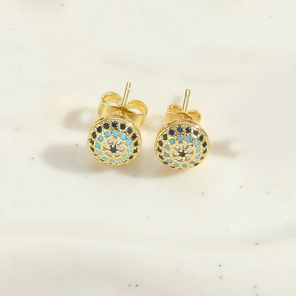 1 Pair Elegant Simple Style Commute Devil'S Eye Enamel Inlay Copper Zircon 14K Gold Plated Ear Studs