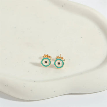 1 Pair Elegant Simple Style Commute Devil'S Eye Enamel Inlay Copper Zircon 14K Gold Plated Ear Studs