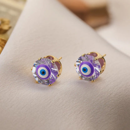 1 Pair Elegant Simple Style Commute Devil's Eye Enamel Plating Inlay Copper Zircon 18k Gold Plated Ear Studs