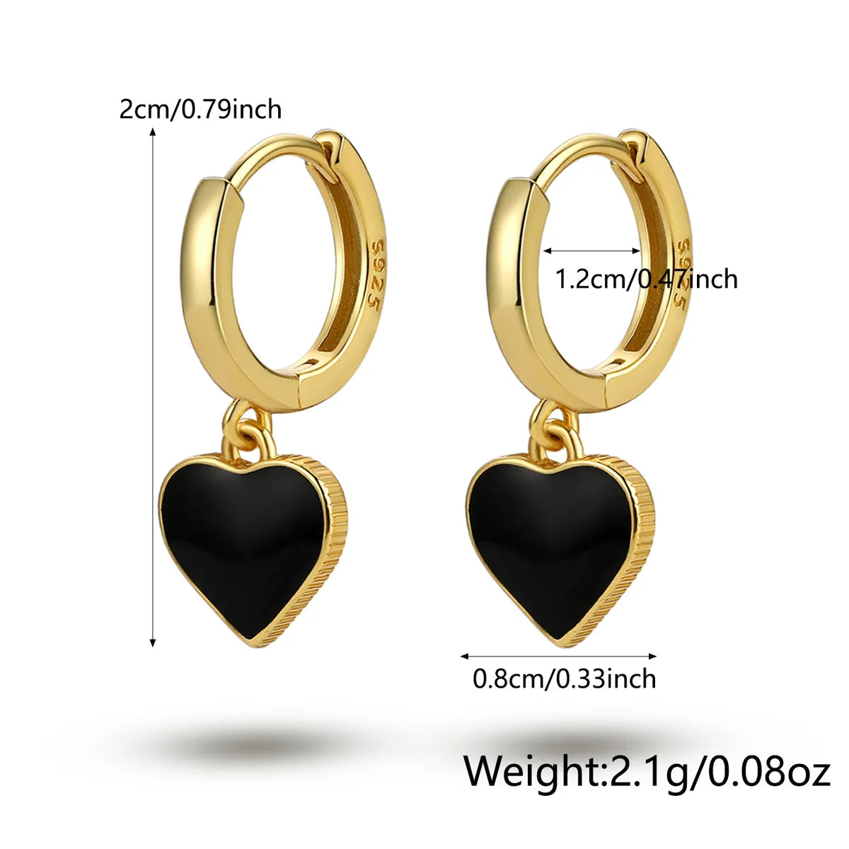 1 Pair Elegant Simple Style Commute Heart Shape Epoxy Plating Sterling Silver 18k Gold Plated White Gold Plated Drop Earrings