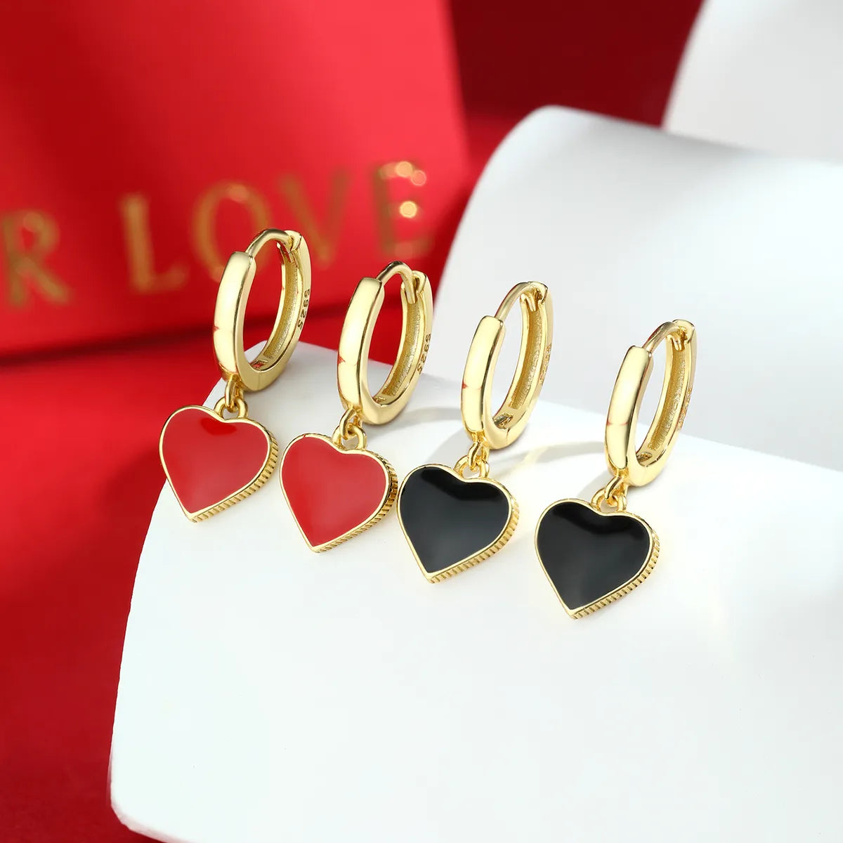 1 Pair Elegant Simple Style Commute Heart Shape Epoxy Plating Sterling Silver 18k Gold Plated White Gold Plated Drop Earrings