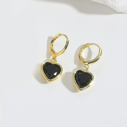 1 Pair Elegant Simple Style Commute Heart Shape Inlay Copper Zircon 14K Gold Plated Drop Earrings