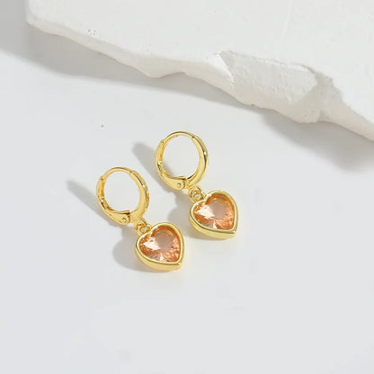 1 Pair Elegant Simple Style Commute Heart Shape Inlay Copper Zircon 14K Gold Plated Drop Earrings