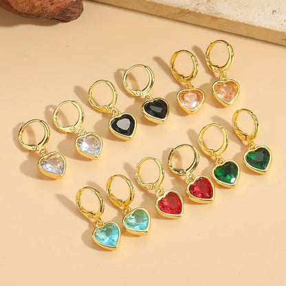 1 Pair Elegant Simple Style Commute Heart Shape Inlay Copper Zircon 14K Gold Plated Drop Earrings