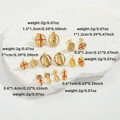 1 Pair Elegant Simple Style Commute Human Inlay Copper Zircon 14K Gold Plated Ear Studs