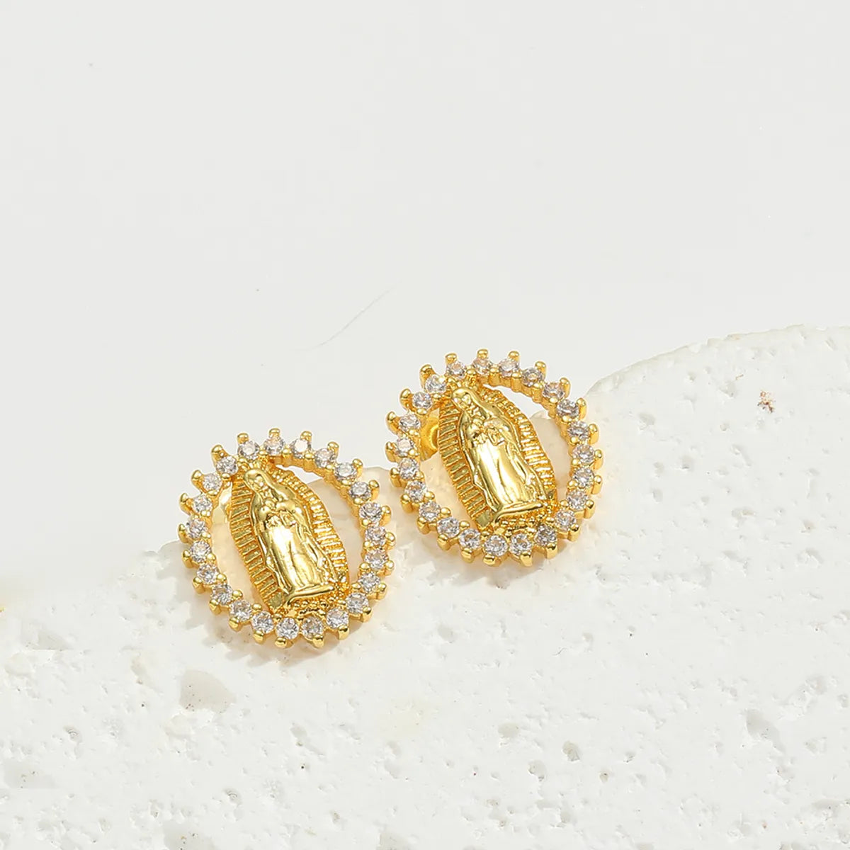 1 Pair Elegant Simple Style Commute Human Inlay Copper Zircon 14K Gold Plated Ear Studs