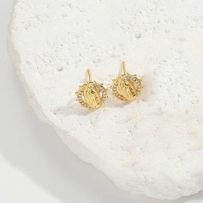 1 Pair Elegant Simple Style Commute Human Inlay Copper Zircon 14K Gold Plated Ear Studs