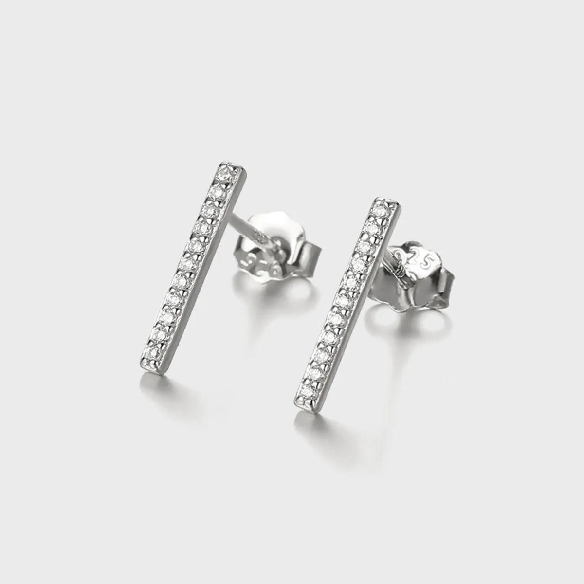 1 Pair Elegant Simple Style Commute Number Lines Inlay Sterling Silver Zircon White Gold Plated Ear Studs