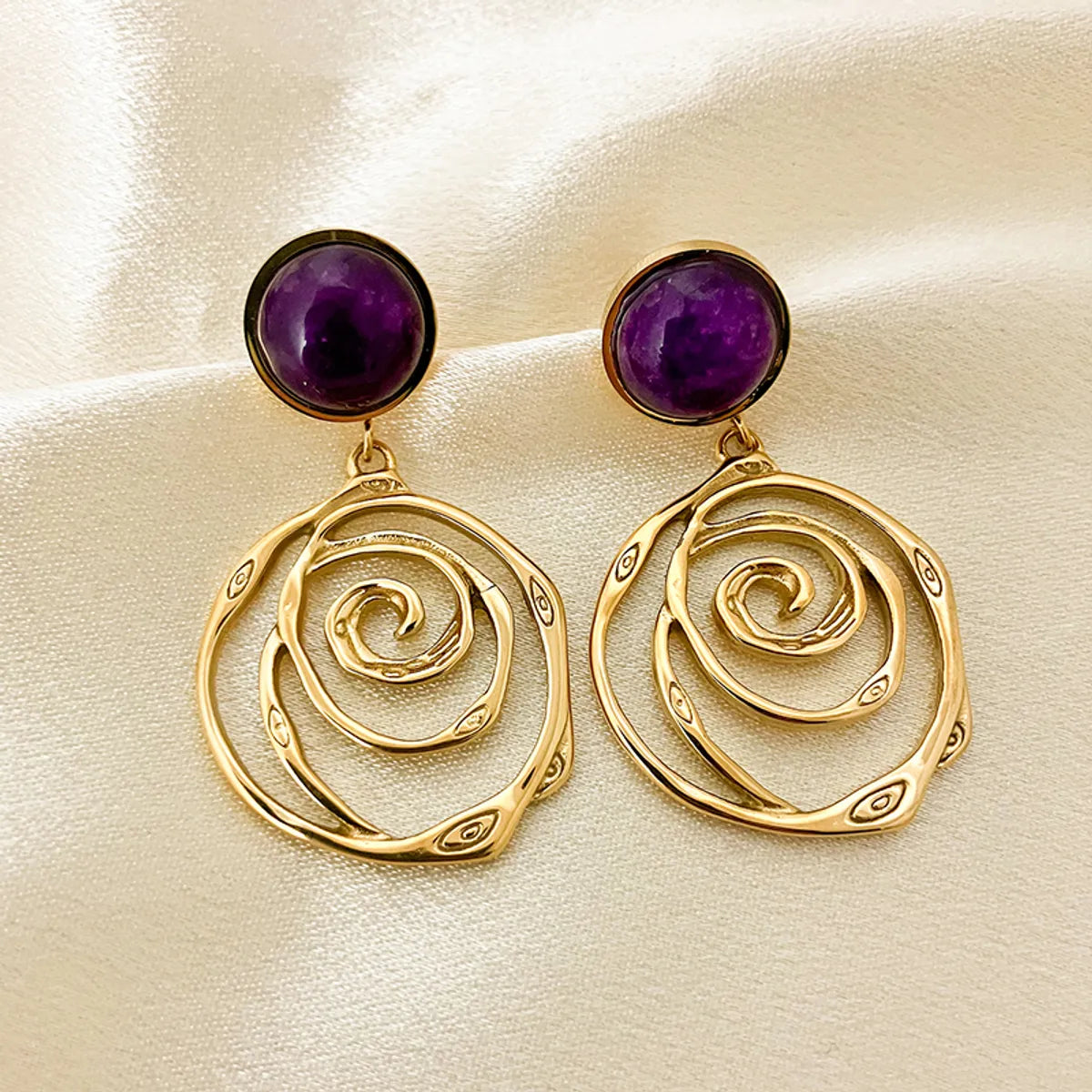 1 Pair Elegant Simple Style Commute Rose Plating Inlay Stainless Steel Natural Stone Gold Plated Drop Earrings