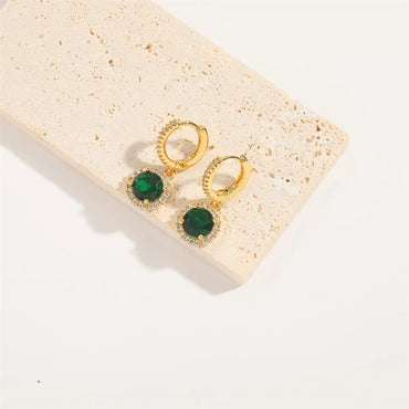 1 Pair Elegant Simple Style Commute Round Palm Eye Enamel Inlay Copper Zircon 14K Gold Plated Drop Earrings