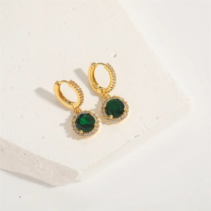 1 Pair Elegant Simple Style Commute Round Palm Eye Enamel Inlay Copper Zircon 14K Gold Plated Drop Earrings