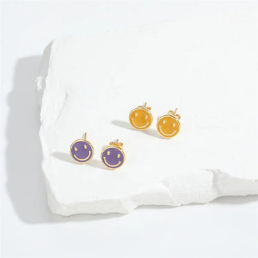 1 Pair Elegant Simple Style Commute Smile Face Enamel Copper 14K Gold Plated Ear Studs