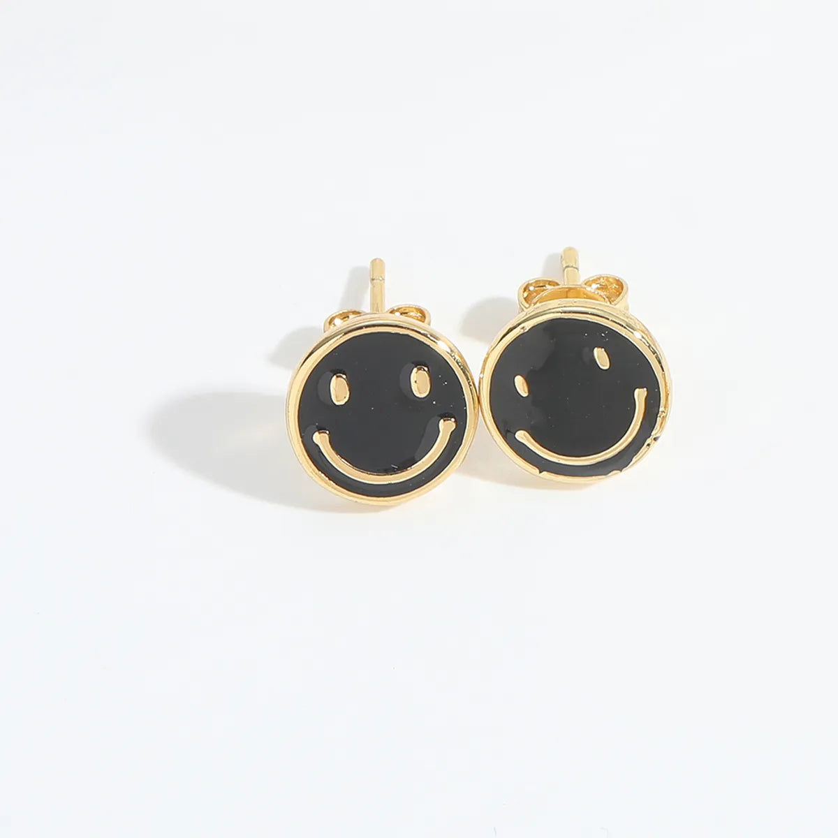 1 Pair Elegant Simple Style Commute Smile Face Enamel Copper 14K Gold Plated Ear Studs