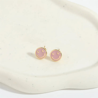 1 Pair Elegant Simple Style Commute Smile Face Enamel Copper 14K Gold Plated Ear Studs