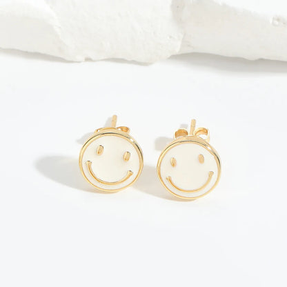 1 Pair Elegant Simple Style Commute Smile Face Enamel Copper 14K Gold Plated Ear Studs