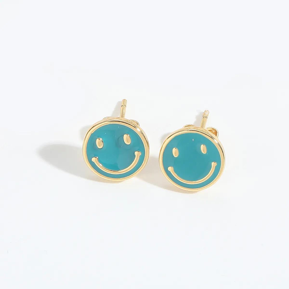 1 Pair Elegant Simple Style Commute Smile Face Enamel Copper 14K Gold Plated Ear Studs