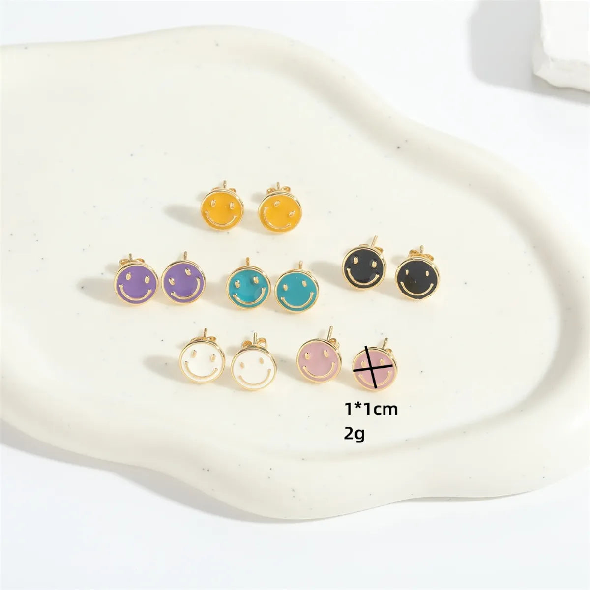 1 Pair Elegant Simple Style Commute Smile Face Enamel Copper 14K Gold Plated Ear Studs