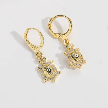 1 Pair Elegant Simple Style Commute Tortoise Eye Enamel Inlay Copper Zircon 14K Gold Plated Drop Earrings