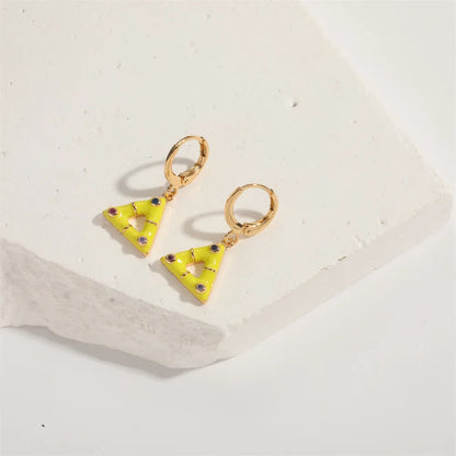 1 Pair Elegant Simple Style Commute Triangle Butterfly Enamel Inlay Copper Zircon 14K Gold Plated Drop Earrings