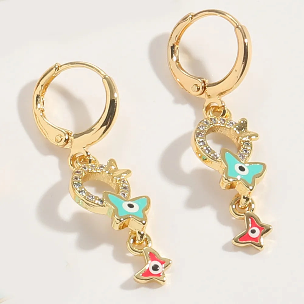 1 Pair Elegant Simple Style Commute Triangle Butterfly Enamel Inlay Copper Zircon 14K Gold Plated Drop Earrings