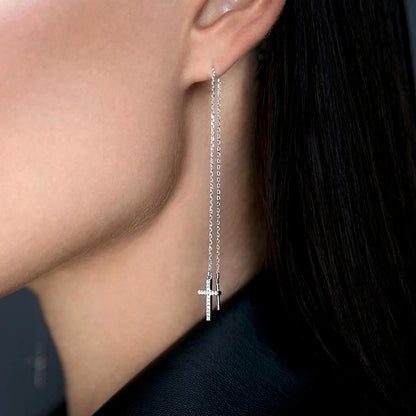 1 Pair Elegant Simple Style Cross Plating Inlay Sterling Silver Zircon 18k Gold Plated White Gold Plated Ear Line