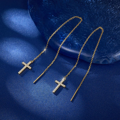 1 Pair Elegant Simple Style Cross Plating Inlay Sterling Silver Zircon 18k Gold Plated White Gold Plated Ear Line