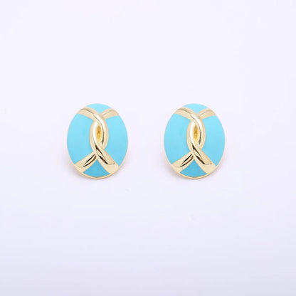 1 Pair Elegant Simple Style Eye Solid Color Asymmetrical Plating Copper Zircon Gold Plated Silver Plated Ear Studs