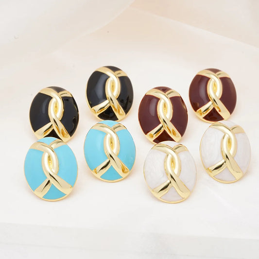 1 Pair Elegant Simple Style Eye Solid Color Asymmetrical Plating Copper Zircon Gold Plated Silver Plated Ear Studs