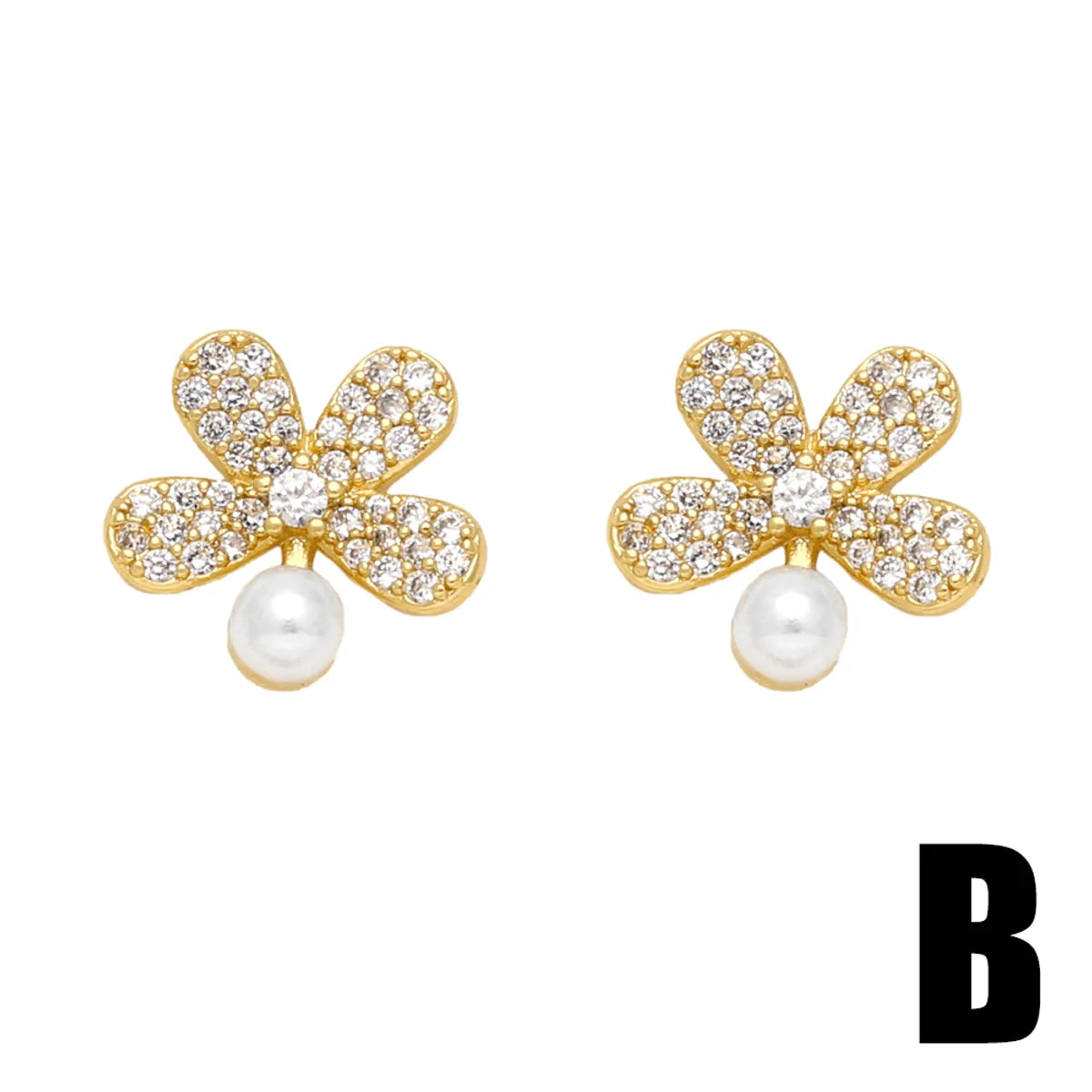 1 Pair Elegant Simple Style Flower Bow Knot Plating Inlay Copper Artificial Pearls Zircon 18k Gold Plated Ear Studs