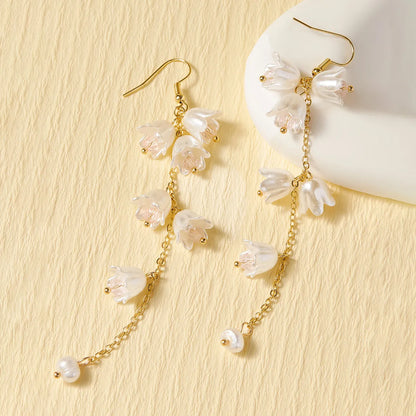 1 Pair Elegant Simple Style Flower Inlay Alloy Artificial Crystal Drop Earrings