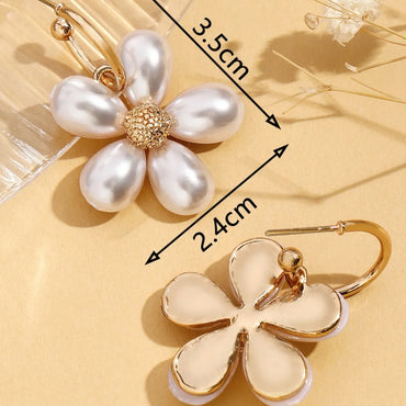 1 Pair Elegant Simple Style Flower Inlay Alloy Pearl Drop Earrings