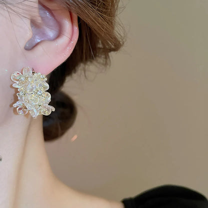 1 Pair Elegant Simple Style Flower Inlay Alloy Rhinestones Earrings