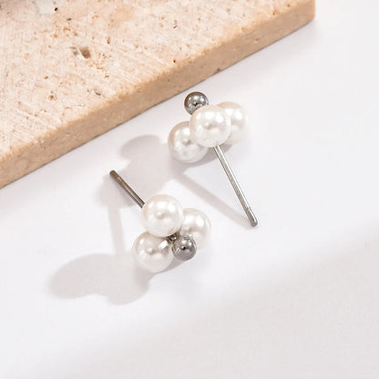 1 Pair Elegant Simple Style Flower Plating Inlay Stainless Steel Artificial Pearls 14k Gold Plated Ear Studs