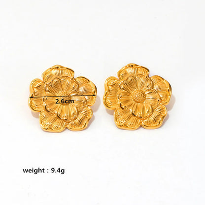 1 Pair Elegant Simple Style Flower Plating Stainless Steel Ear Studs