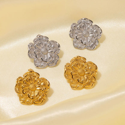 1 Pair Elegant Simple Style Flower Plating Stainless Steel Ear Studs