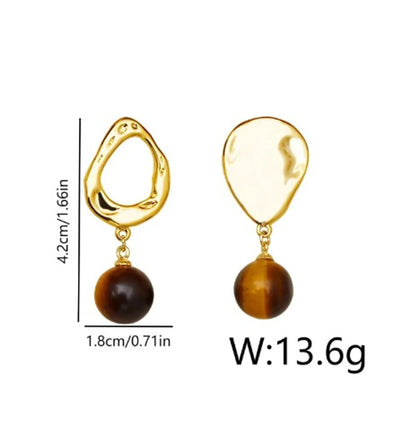 1 Pair Elegant Simple Style Geometric Asymmetrical Inlay Copper Natural Stone 18K Gold Plated Drop Earrings