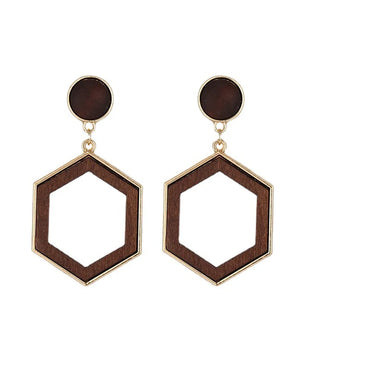 1 Pair Elegant Simple Style Geometric Asymmetrical Irregular Alloy Wood Drop Earrings