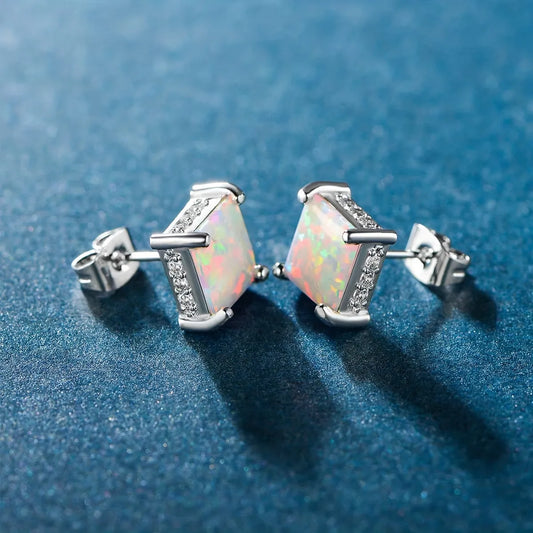 1 Pair Elegant Simple Style Geometric Copper Artificial Gemstones Opal White Gold Plated Ear Studs