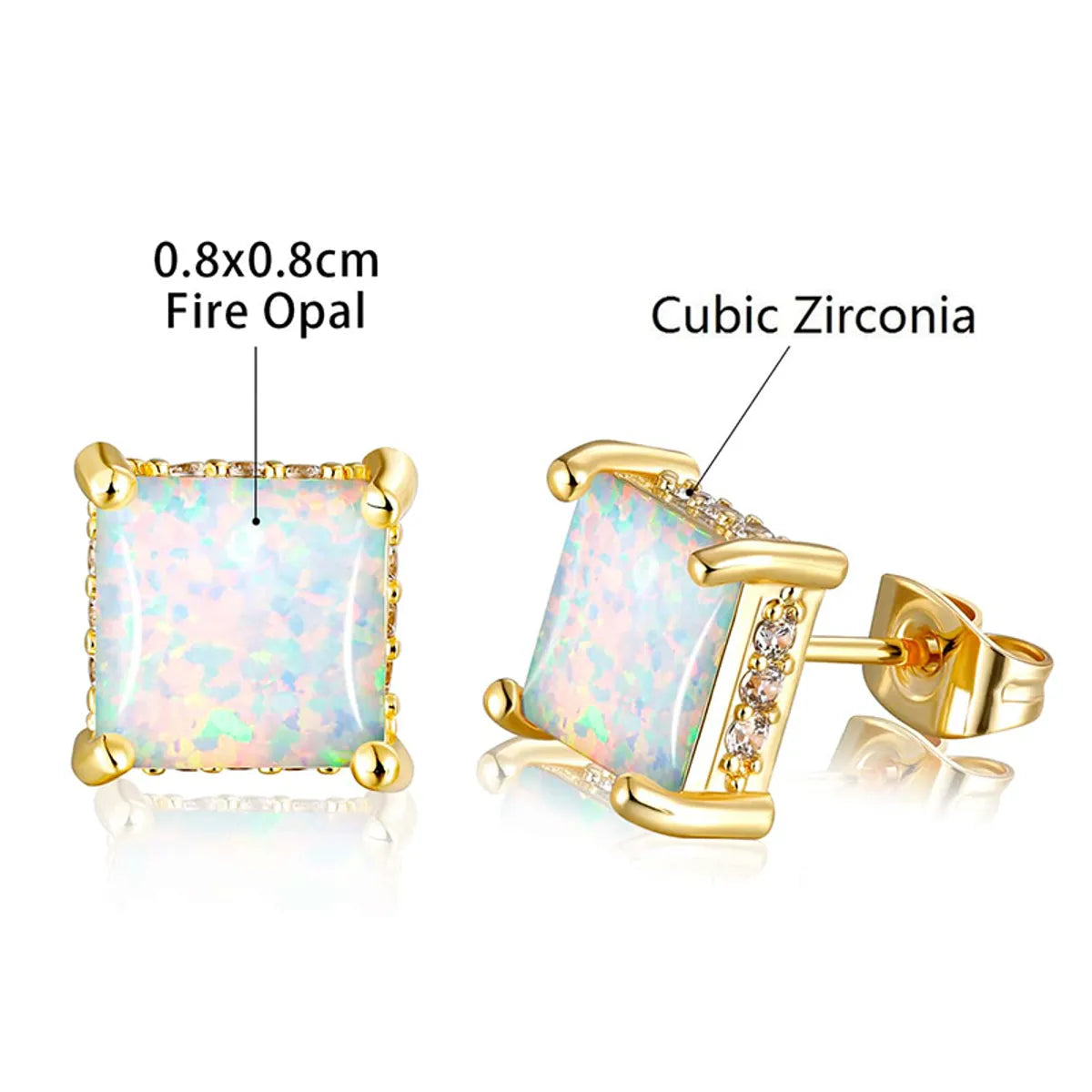 1 Pair Elegant Simple Style Geometric Copper Artificial Gemstones Opal White Gold Plated Ear Studs