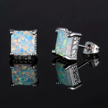 1 Pair Elegant Simple Style Geometric Copper Artificial Gemstones Opal White Gold Plated Ear Studs