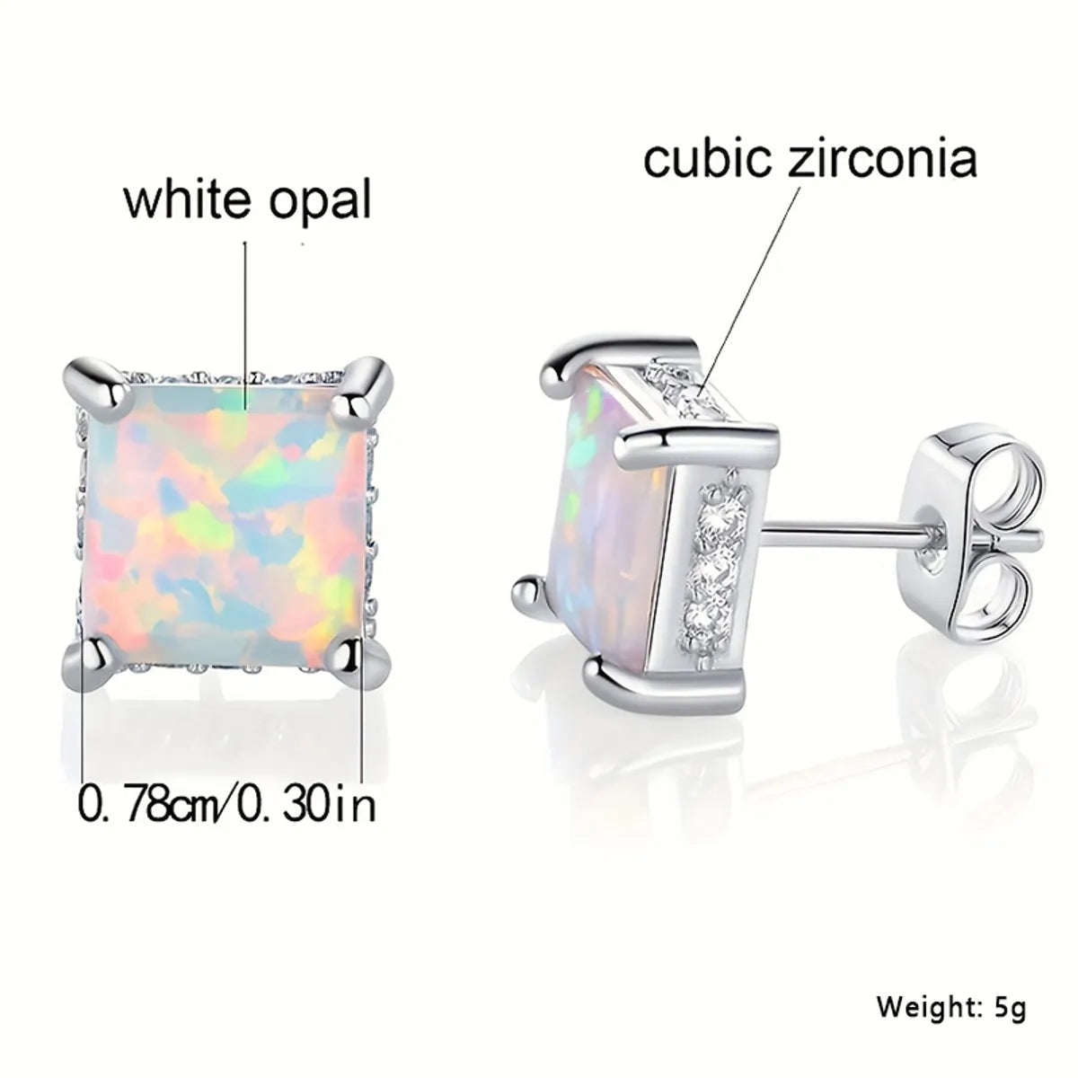 1 Pair Elegant Simple Style Geometric Copper Artificial Gemstones Opal White Gold Plated Ear Studs