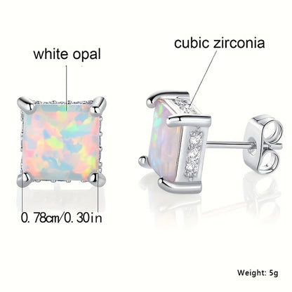 1 Pair Elegant Simple Style Geometric Copper Artificial Gemstones Opal White Gold Plated Ear Studs