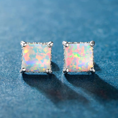 1 Pair Elegant Simple Style Geometric Copper Artificial Gemstones Opal White Gold Plated Ear Studs