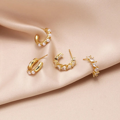 1 Pair Elegant Simple Style Geometric Copper Zircon 18K Gold Plated Ear Studs