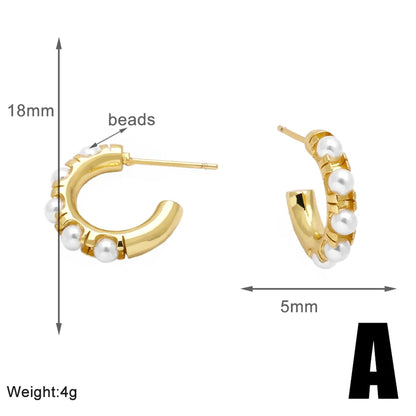 1 Pair Elegant Simple Style Geometric Copper Zircon 18K Gold Plated Ear Studs