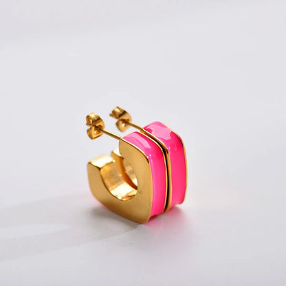 1 Pair Elegant Simple Style Geometric Enamel Plating Stainless Steel Ear Studs