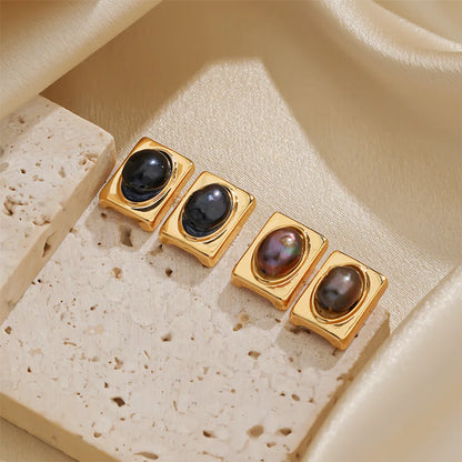 1 Pair Elegant Simple Style Geometric Freshwater Pearl Copper Pearl 18k Gold Plated Ear Studs