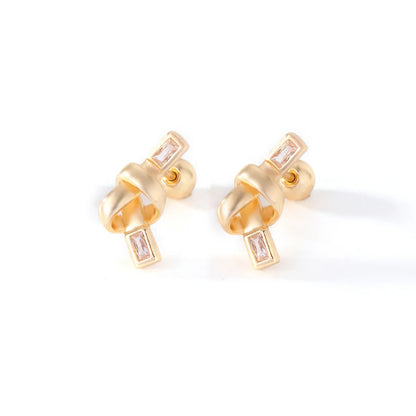 1 Pair Elegant Simple Style Geometric Heart Shape Butterfly Inlay 304 Stainless Steel Copper Zircon Gold Plated Ear Studs