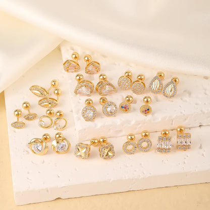 1 Pair Elegant Simple Style Geometric Heart Shape Butterfly Inlay 304 Stainless Steel Copper Zircon Gold Plated Ear Studs