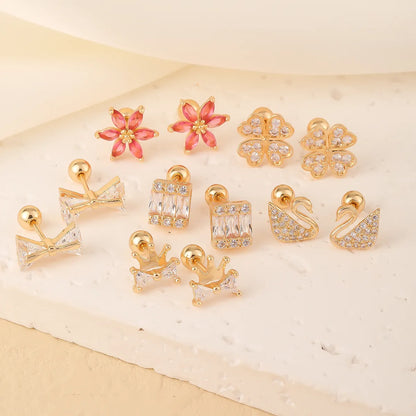 1 Pair Elegant Simple Style Geometric Heart Shape Butterfly Inlay 304 Stainless Steel Copper Zircon Gold Plated Ear Studs